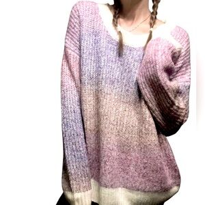 Macaron Multicolor Sweater Sz L Crew Oversized Boxy Colorful Wool Blend Pullover
